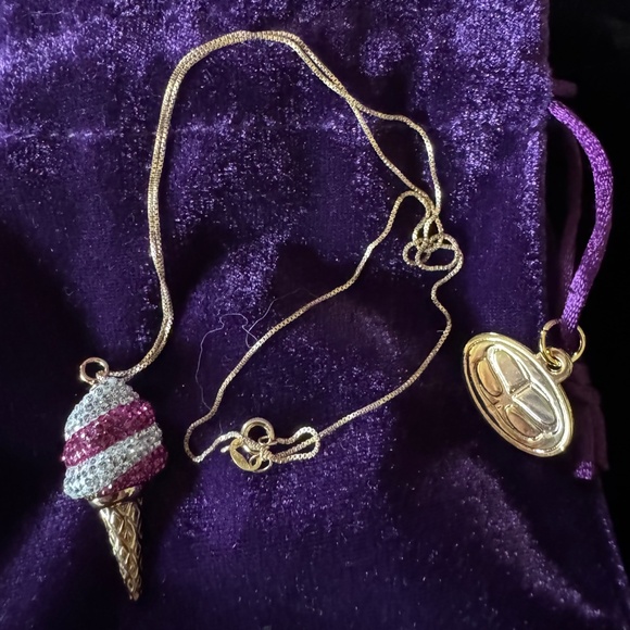 Simone I. Smith Sterling Pink Clear Crystal Ice Cream Cone Necklace- NWOT - Picture 2 of 7